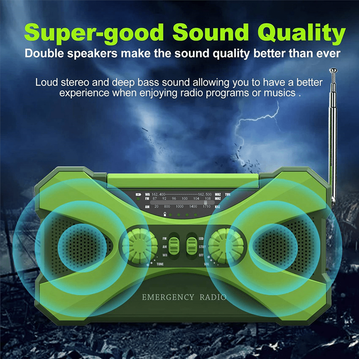 3X 10000MAh Emergency Radio, Solar Hand Crank Radio, Portable Radio with Phone Charger, LED Flashlight Green,3 x Emergency weather radio 3 x Type-C charging cable 3 x Lanyard 3 x English Manual,Green