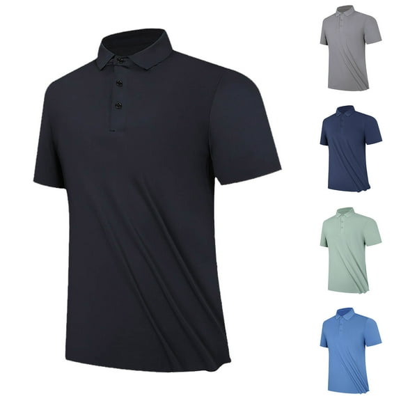 DDAPJ pyju Big and Tall Polos Shirts for Men Short Sleeve 3 Button T-shirt Basic Solid Casual Business Polos Lightweight Moisture Wicking Performance Golf Shirt Birthday Giftss Today Navy XL