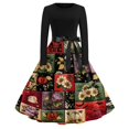 thumbnail image 2 of Women's Halloween Dress Castle Bat Long Sleeve Cocktail 1950s Vintage Dresses Crew Neck Hepburn Casual Fall Dress with Belt M, 2 of 6