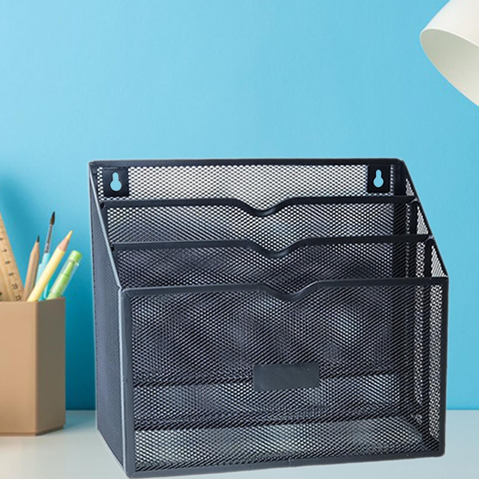 CUTICATE Wire Mesh File Storage Basket Desktop Organizer Easy to Install Wall Mount Basket Hanging Holder for Living Room Bills Emails Black
