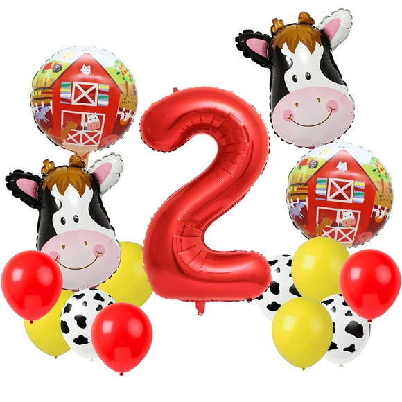 Cow Balloons for Farm Animal 2nd Birthday Party Decorations Cow Print Barnyard Balloon Supplies with Large Number 2 Balloon