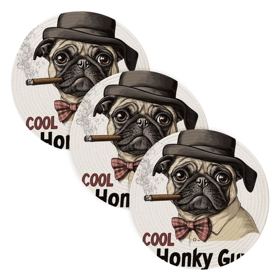 BZSMCE Mats for Pots,Pans Place Midjourney_ffyy3_a_pug_dog_wearing_a_bow_tie_and_hat_smoking_a_cigar_with__1c3d9922-8055-455f-82d7-2 Simple Style Pattern Pot Mats