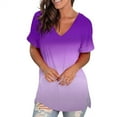 thumbnail image 6 of QLEICOM Women's V Neck Gradient T Shirt Rolled Sleeve Side Split Tunic Tops, Plus Size Short Sleeve T-Shirt Tops, Summer Casual Henley Shirts, Tees & Blouses S-2XL, Gifts for Mom, 6 of 6