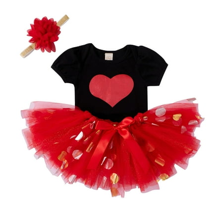 

baby girl clothes Baby Valentine S Day Hearts Romper Bodysuit+Tulle Skirts Outfits