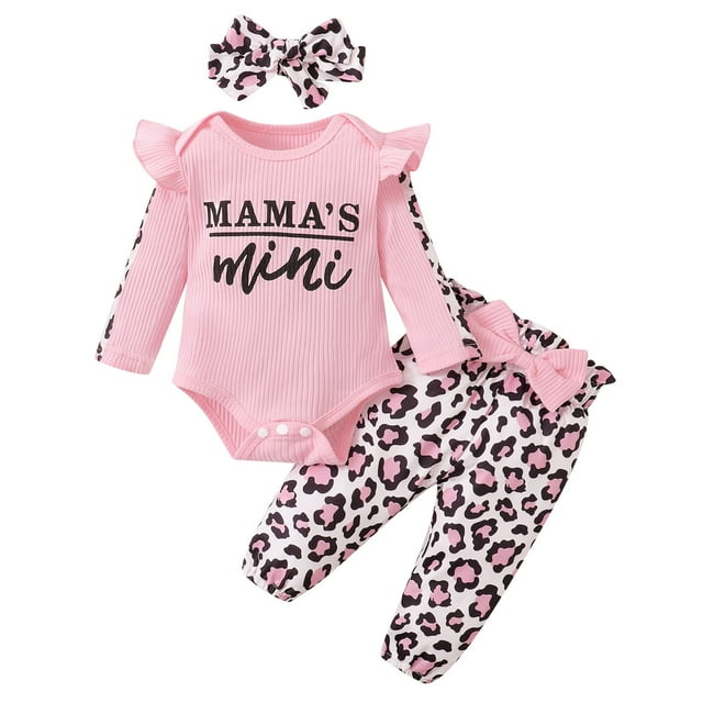 2025 0-18M Baby Girl Clothes Set Ruffle Knit Romper Floral Pants and Headband 3Pcs Set Cute Newborn Infant Outfits Set Pink
