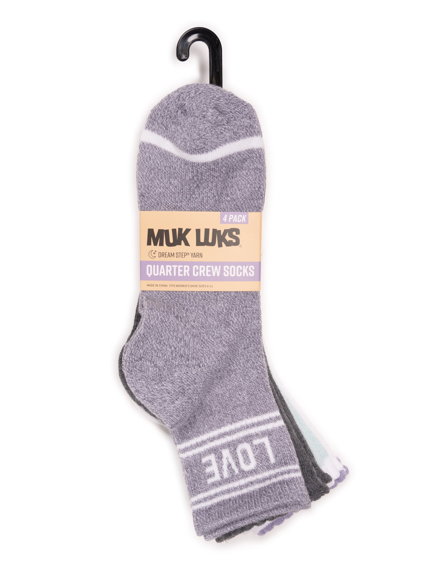 MUK LUKS Women's Dream Step Quarter Crew Socks, 4 Pair Pack