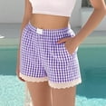 thumbnail image 2 of Enjoytime Summer Shorts for Women Plaid Printed Lace Patchwork Elastic Waist Comfy Lounge Pajama Shorts 2026 Summer Clothes, 2 of 5