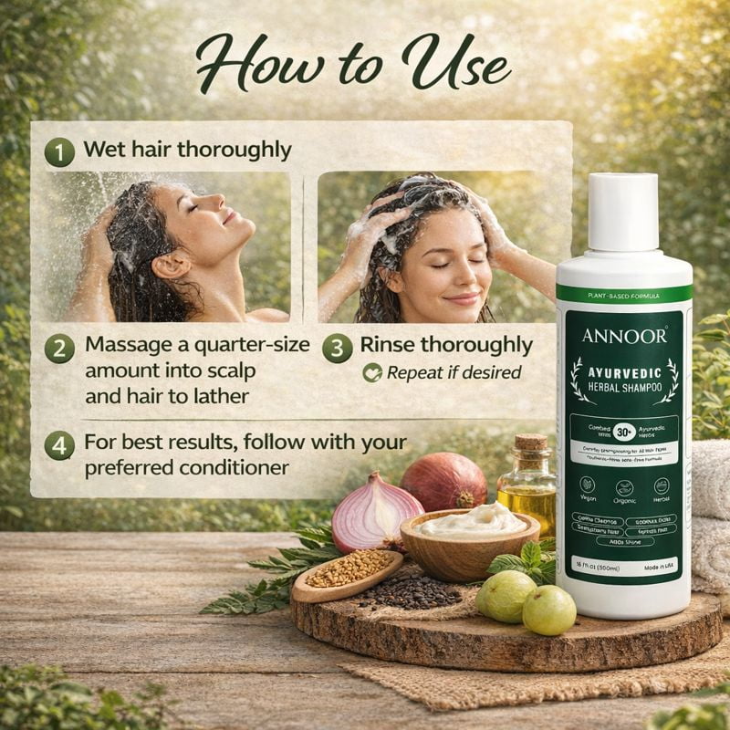 Annoor Ayurvedic Herbal Shampoo 16 oz | Plant-Based & Sulfate-Free | With Amla, Reetha, Shikakai & Aloe Vera | For Soft, Healthy-Looking Hair