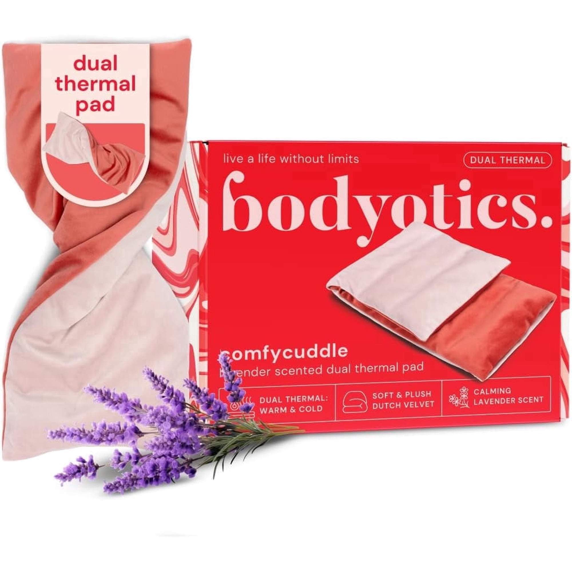 Bodyotics ComfyCuddle Microwave Heating Pad (18" x 7" / 178 x 457 mm) - Lavender Flaxseed, Hot & Cold Wrap for Period Cramps, Neck, Shoulder & Back - Machine-Washable Cover