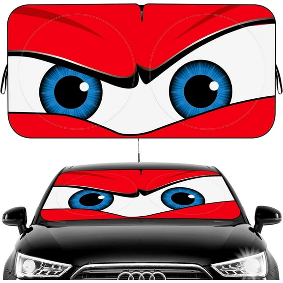 Car Windshield Sun Shade, Car Sun Shade Funny Car Eyes Sun Visor for Car Windshield Wear-Resistant Black Tape Foldable 59‘’x27.5‘’