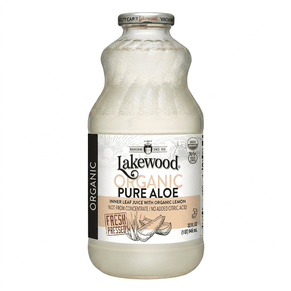 Lakewood Organic Pure Aloe Inner Leaf Juice with Organic Lemon, Not from Concentrate, Fresh Pressed 32 fl oz