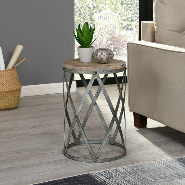 FirsTime & Co. Brown And Silver Westbrook End Table, Farmhouse, Weathered,  Round, Wood, 13.5 x 13.5 x 20 in