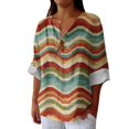 thumbnail image 1 of WZXFASHION T-shirt à Manches Longues Imprimé Rétro pour Femmes, Manches Trois-Quarts, Liquidation, 1 of 4