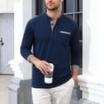 thumbnail image 2 of TOUMENY Men's Long Sleeve Shirts Casual Stand Collar Button Down Slim Fit Solid Knit Tops Business Work Soft Comfy Tee Navy XL, 2 of 6