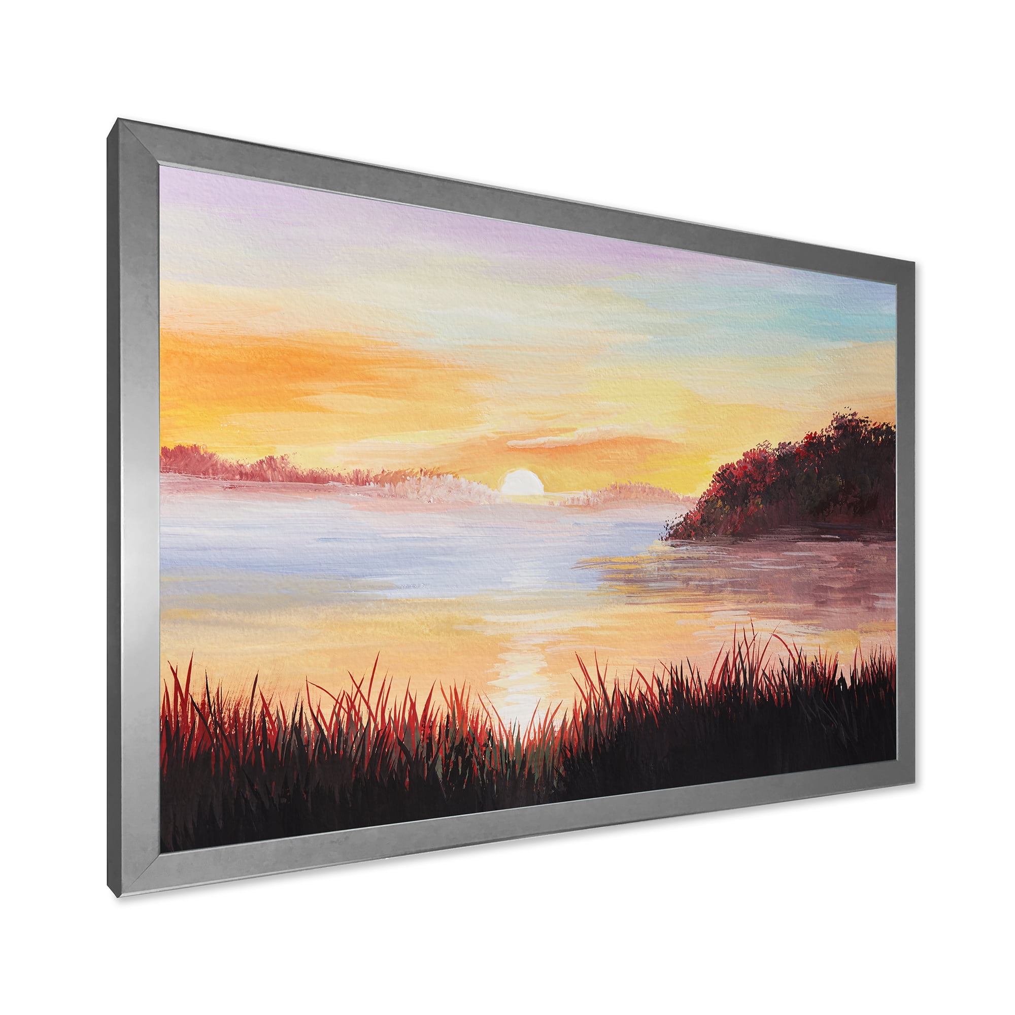 Designart 'The Reeds On The Lake In Evening Glow' Nautical & Coastal Framed Art Print