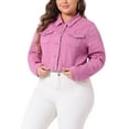 thumbnail image 4 of Agnes Orinda Women's Plus Size Jean Button Outfits Fashion Cropped Denim Jackets 4X Dark Pink, 4 of 6