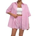 thumbnail image 2 of adaychics Button Down Shirt Shorts Set Women Two Piece Striped Button Up Top and Shorts Outfits Casual Sets Daily Wear, 2 of 7