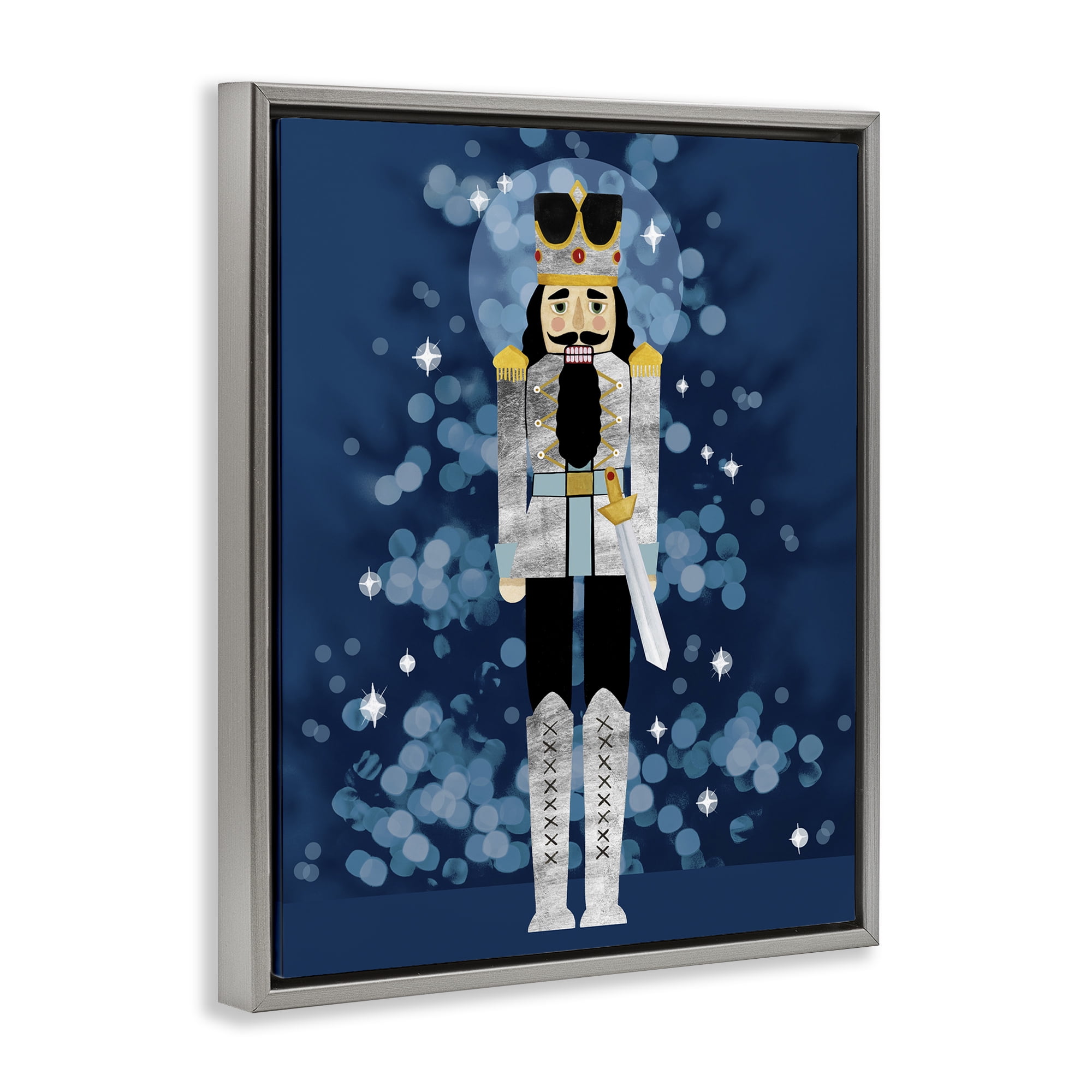 Stupell Industries Seasonal Modern Nutcracker Holiday Painting Gray Floater Framed Art Print Wall Art, 17 x 21