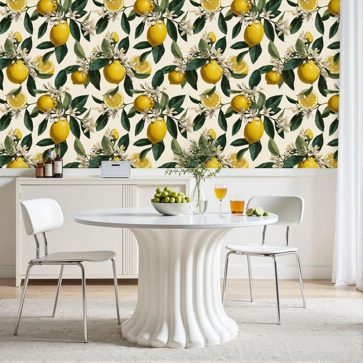 Peel and Stick Wallpaper Summer lemon branch flowers 24in x 118in Contact Paper Removable Self Adhesive Wall Mural Wall Decor for Bedroom Kitchen Cabinets