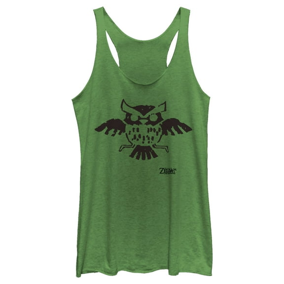 Women's Nintendo Legend of Zelda Link's Awakening Owl Hieroglyphic Racerback Tank Top Envy Green Medium