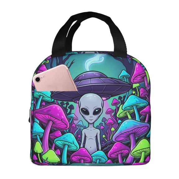 Alien Lunch Box Insulated Lunch Bag Women Men Portable Cooler Tote Front Pocket Leakproof Thermal Meal Prep Bag Office Work Picnic Outdoor Durable Reusable