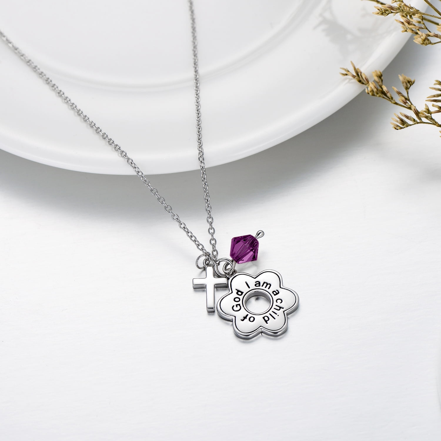 SOULMEET Daisy Necklace 925 Sterling Silver I Am a Daughter of God Jewelry for Women Baptism Communion Gifts for Birthday Gift