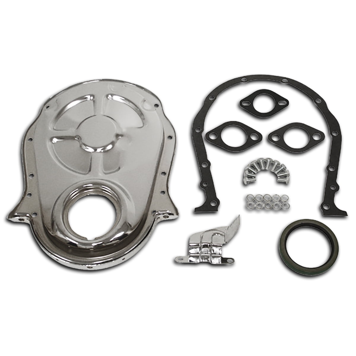 For 66-90 Chevy BB 396 402 427 454 Timing Chain Cover Set W/Timing Tab Chrome For 66-90 Chevy BB 396 402 427 454 Timing Chain Cover Set W/Timing Tab Chrome