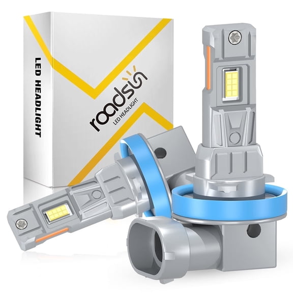 Roadsun Upgraded H11 Light Bulbs 12000LM 800% Ultra Brightness 6000K Cool White H11 Driving Fog Lights 1:1 Mini Size Play-N-Plug Pack of 2