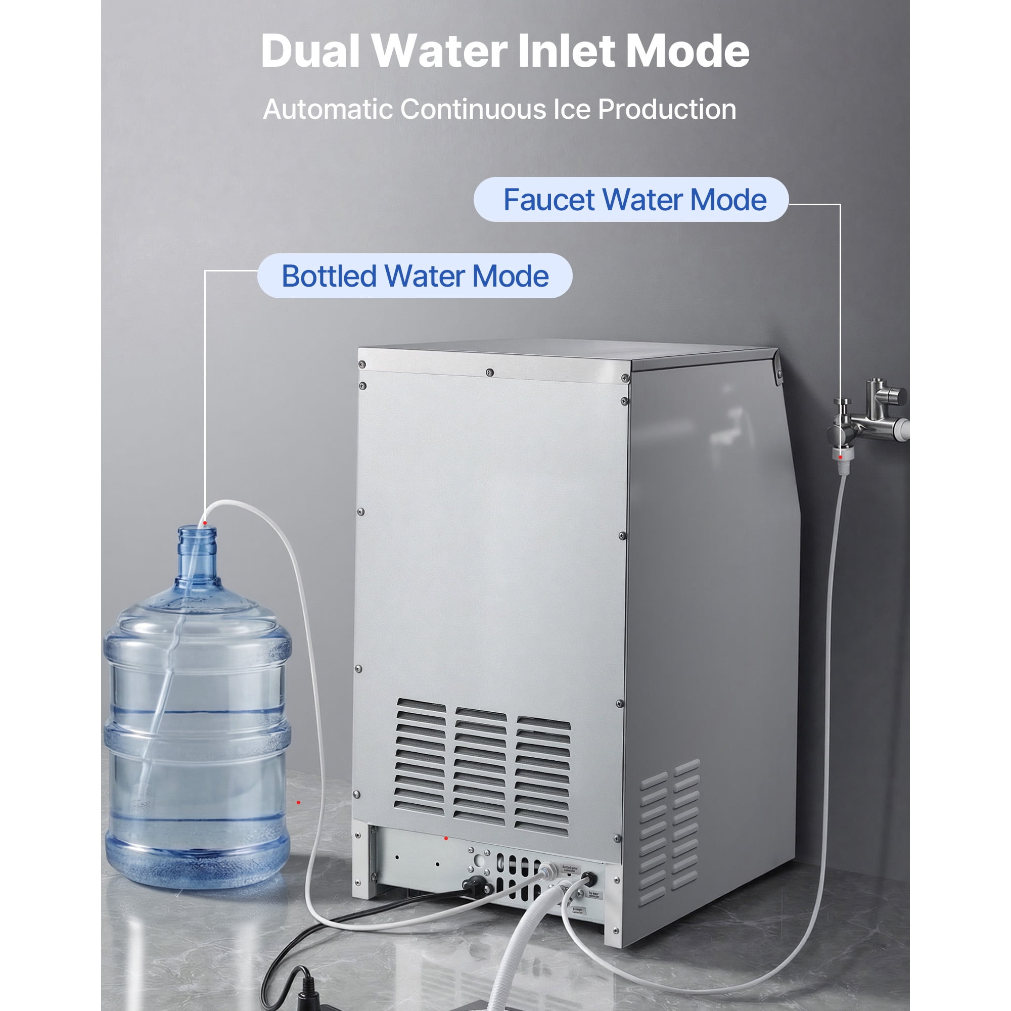 KFFKFF Commercial Ice Maker Machine, 150 lbs/24h Output with 30 lbs Storage, Built-in or Freestanding Design, Stainless Steel Ice Maker with LED Control Panel & Self-Cleaning Function, Ideal for Home