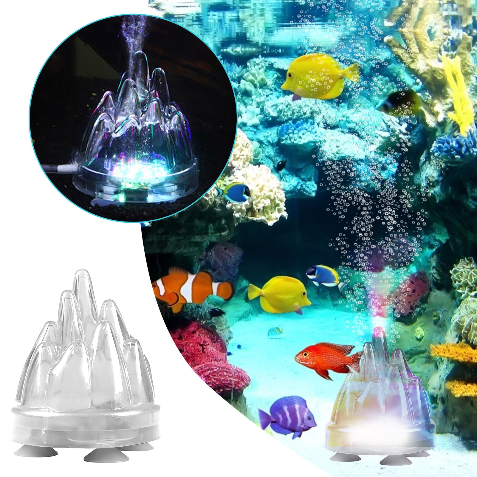 Crystal Ornament Internal Air Pump Blue LED Bubble Maker Aquarium Decoration 