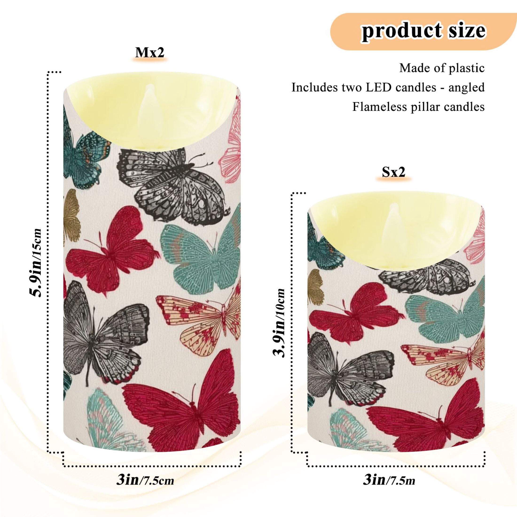 Iauyy Flameless Candles Battery Operated LED Pillar Candles with Remote and Timer, Butterfly Pattern-A Set of 2 （M)