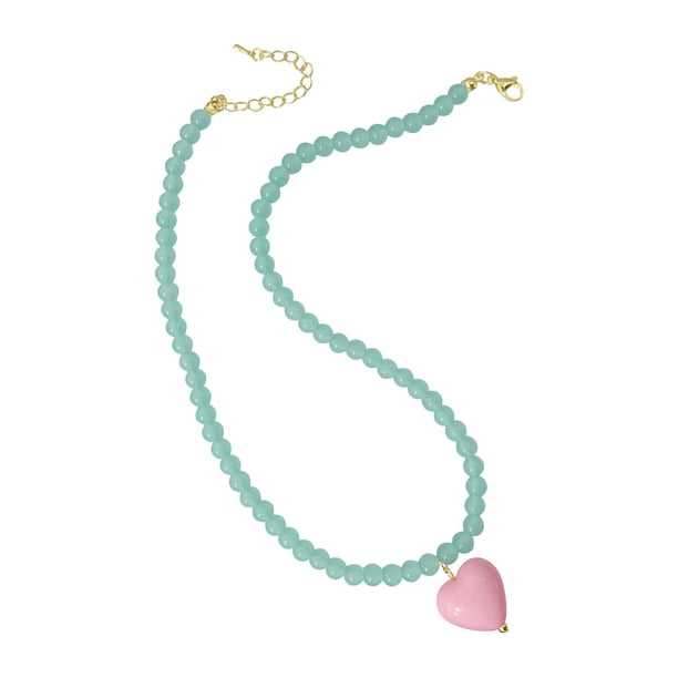 Collar con colgante de corazón azul y rosa, joya con cadena de hadas para mujer y niña