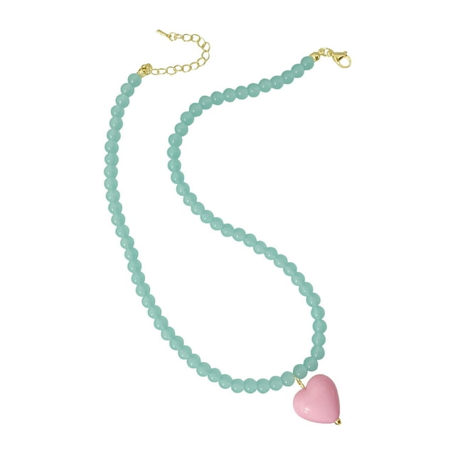 SIfdSeng Collier Pendentif Cœur Bleu Rose Collier Fée Chaîne Pendentif Bijoux pour Femmes Filles