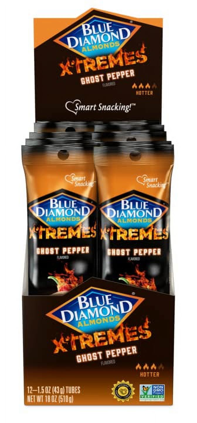 Blue Diamond Almonds XTREMES MMF7 Ghost Pepper Flavored Spicy Snack Nuts, 1.5 oz Tube (Pack of