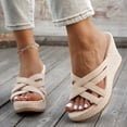 thumbnail image 4 of Xucatan Women's Espadrille Wedge Slides, Crisscross Strap Open Toe Slippers with Jute Heel, Round Toe Platform Sandals, Versatile Summer Beach Footwear Gift, 4 of 9