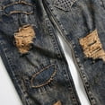 thumbnail image 4 of Aoochasliy Mens Jeans Clothes Relaxed Fit Men's High-end Stretch Nostalgic Hole Frayed Slim-fit Jeans, 4 of 8