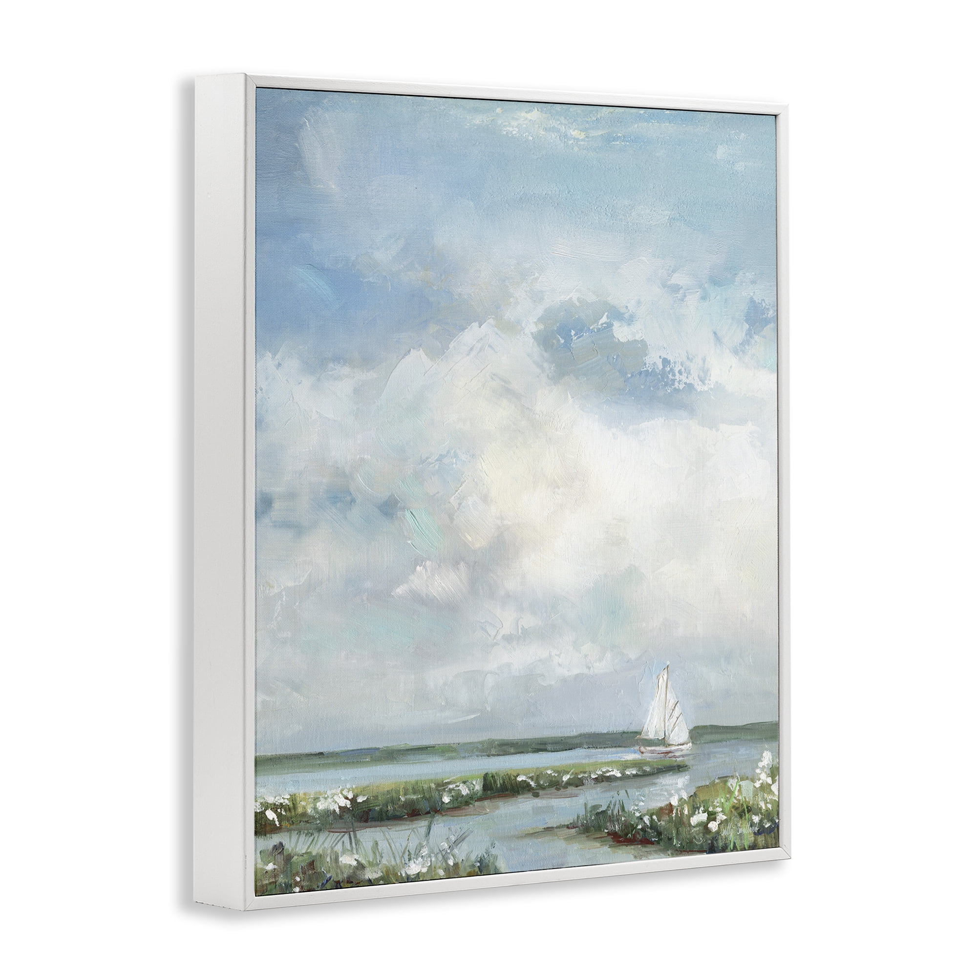 Stupell Industries Sailboat On Summer Marsh White Framed Giclee Art, design by Sally Swatland