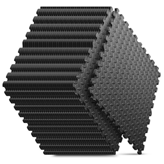 Home Gym Mat, Puzzle Exercise Mat, EVA Interlocking Foam Floor Tiles for Home Workout Equipment and Kids' Play Areas - Black, 24 in x 24 in x ½ in - 16 Tiles