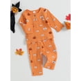 thumbnail image 3 of Biekopu Toddler Girls Long Sleeve 2PCS Pants Sets ,Pumpkin Print Button Tops Drawstring Pants Sets, 3 of 9