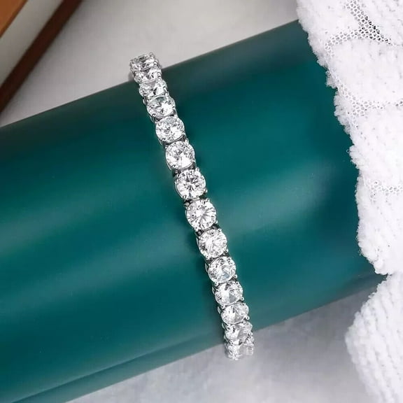 14K White Gold Plated 3MM 10Ct Round Cut Simulated Diamond Men's Tennis Bracelet 7"In