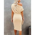 thumbnail image 4 of Aiyino Robe Midi Moulante Décontractée de Soirée à Manches Courtes Côtelées pour Femmes, Épaules Dénudées, 2TG Bleu Royal, 4 of 8