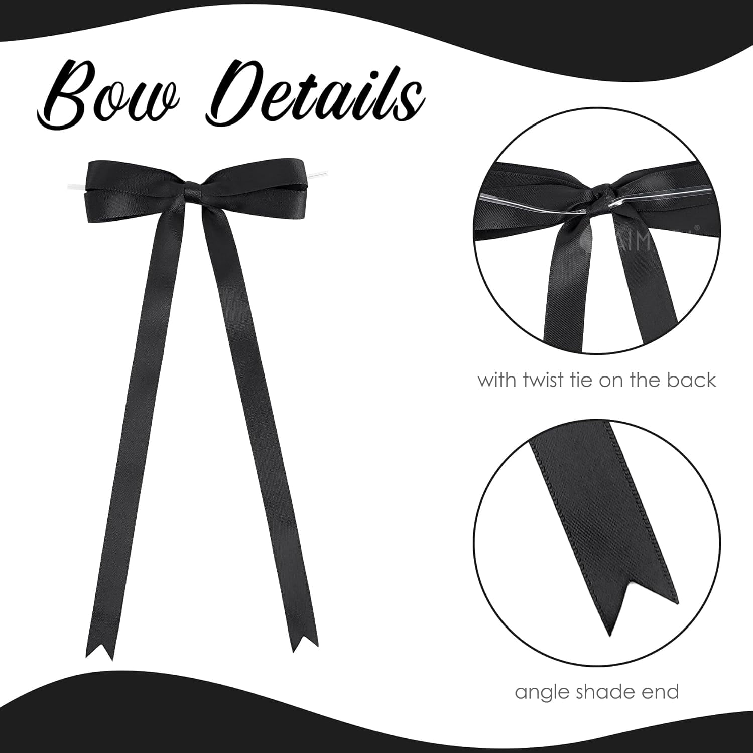 Black Bow 5 × 10" Satin for Gift Wrapping Twist Tie Bows Premade Ribbon Bouquets Invitations Baskets Crafts Wreaths Wedding Birthday Baby Shower Party Decorations, 36 PCs