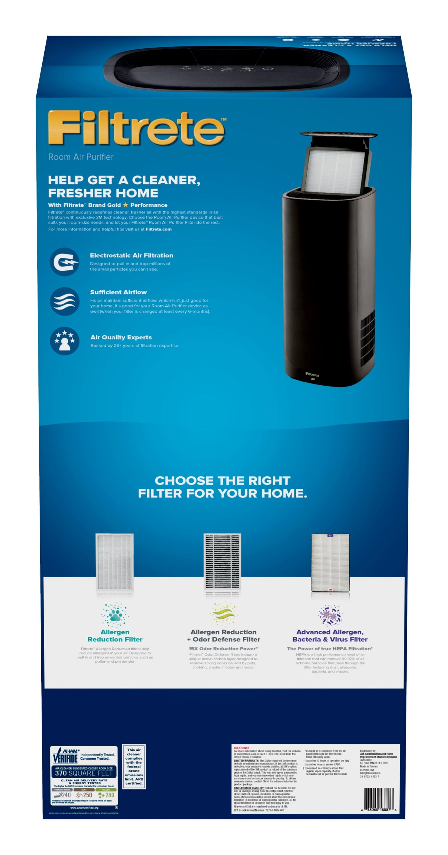 Filtrete by 3m room air purifier large room tower 370 sq ft coverage deals
