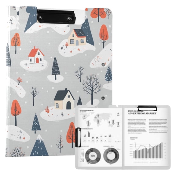 FORMRS A4 Clipboard Folder with Pen Holder Horizontal Foldable School Office Binder, Cartoon Blue Houses