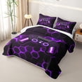 thumbnail image 3 of meiyoeat Gradient Gamepad Bed Spread Queen for Boys Gamers, Neon Honeycomb Purple Gaming Queen Coverlet Set, 3-Piece 1 Quilt and 2 Pillowcases, 3 of 7