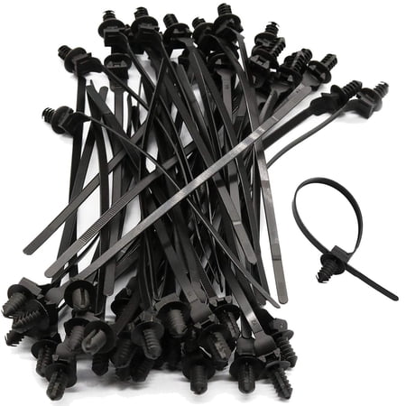100PCS Universal Push Mount Cable Zip Tie Black Wire Tie with Push Pin Assortment for Indoor and Outdoor Wire Tying Nylon Locking Cable Strap