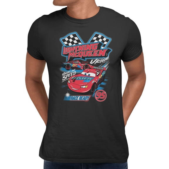 Disney Pixar Cars Lightning McQueen Speed Racing Mash Up Men's T Shirt (Black, S-XXXL)