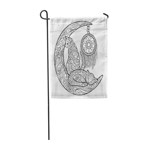 KDAGR Beautiful Kittens Cat Sit Moon Doodle Coloring Book for Adults Black and White Garden Flag Decorative Flag House Banner 12x18 inch