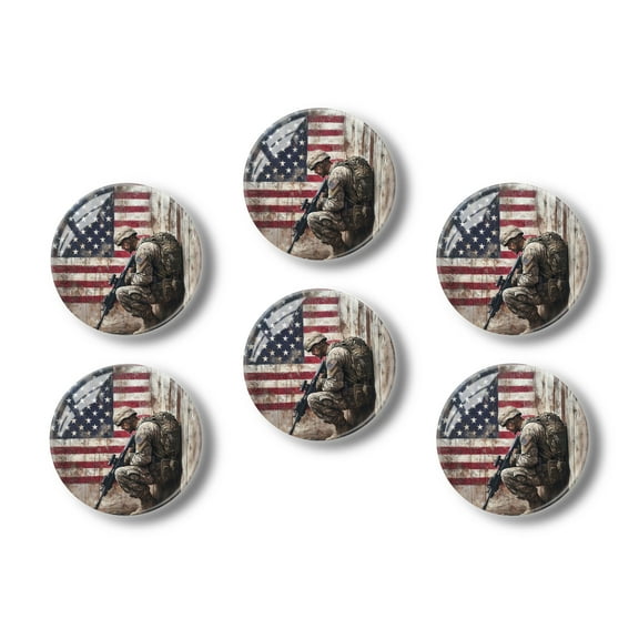 Glass Refrigerator Magnet 6Pcs Magnetic Fridge Sticker,Decor for Kitchen,Whiteboard,Cabinet,American Soldier Holding