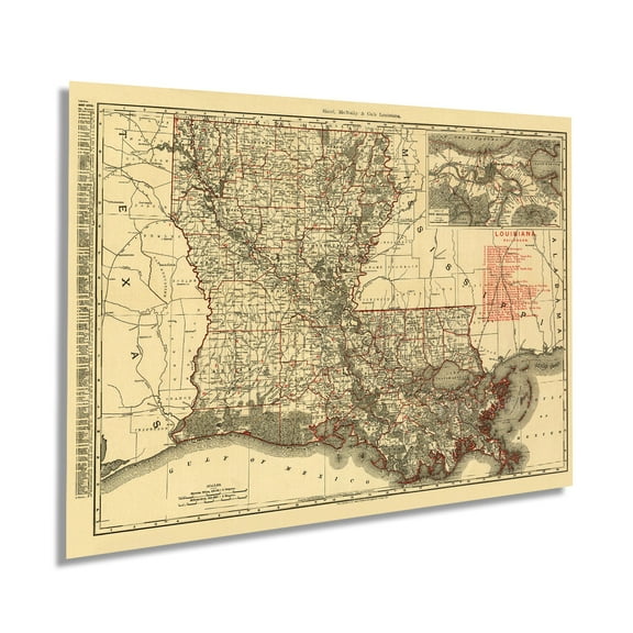 1896 Map of Louisiana - Vintage Map of Louisiana Wall Art - Old Louisiana Wall Map Indexed Showing Cities Towns and Railroads - Louisiana Wall Decor